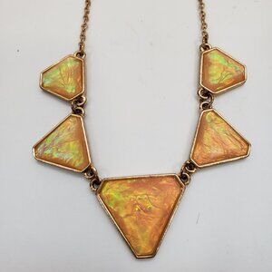 Justice Necklace Light Peach Color Iridescent Triangle Shaped Gold Tone